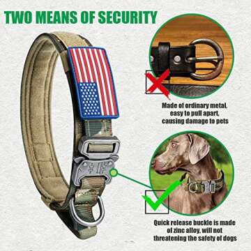 Tactical Dog Collar Military Dog Collar Adjustable Nylon Dog Collar Heavy Duty Metal Buckle with Handle for Dog Training,with Patches (Camo, XL)