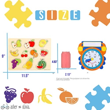 Premium Puzzles for Toddlers and Rack Set - (7 Pack) Includes 1 Learning Clock - 6 Alphabet, Numbers, Shapes, Animals, Cars, Fruits Puzzles