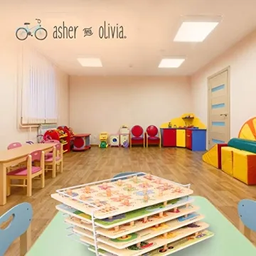 Premium Puzzles for Toddlers and Rack Set - (7 Pack) Includes 1 Learning Clock - 6 Alphabet, Numbers, Shapes, Animals, Cars, Fruits Puzzles