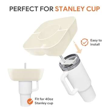 Flumy Snack Bowl with Lid for Stanley Cup 40 oz Tumbler with Handle, Reusable Snack Tray for Stanley Cup Accessories 40 oz, Silicone Snack Holder for Car Cup Holder or Outdoor, Cream