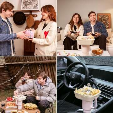 Flumy Snack Bowl with Lid for Stanley Cup 40 oz Tumbler with Handle, Reusable Snack Tray for Stanley Cup Accessories 40 oz, Silicone Snack Holder for Car Cup Holder or Outdoor, Cream