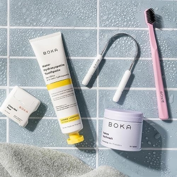 Boka Tongue Scraper for Adults & Kids with Case - Stainless Steel Tongue Cleaner w/Linen Travel Pouch - Stocking stuffers, Scrubber to Remove Tongue Buildup and Freshen Breath (Pack of 1)