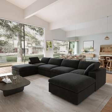 Sdorens 160.6" Convertible Modular Sectional Sofa Couch, Modern U Shape Minimalism Sofas Couches with Pillows for Living Room Office Apartment, Black