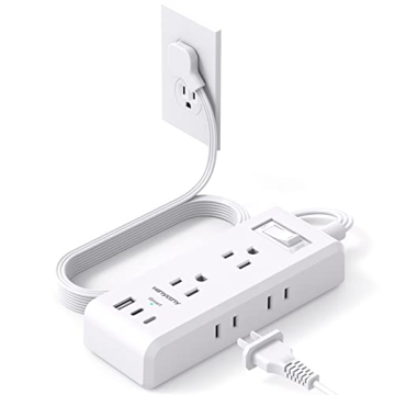 Flat Plug Power Strip, Ultra Thin Extension Cord, 6 Outlets 3 USB Ports(2 USB C), 5ft Multiple Outle...