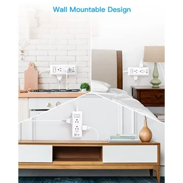 Flat Plug Power Strip, Ultra Thin Extension Cord, 6 Outlets 3 USB Ports(2 USB C), 5ft Multiple Outlet Extender with Wall Mount No Surge Protector for Dorm Room, Cruise, Travel Essentials