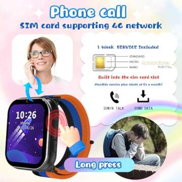 AYATAHA Smart Watch for Kids, 4G Kids Smartwatch Phone Touch Screen, Call SOS Games Pedometer Fitnes...