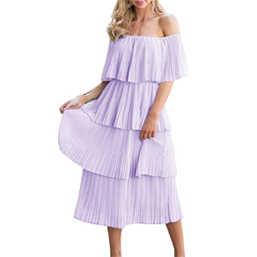 ETCYY Women's Off The Shoulder Ruffles Summer Wedding Guest Loose Casual Chiffon Long Party Beach Ma...