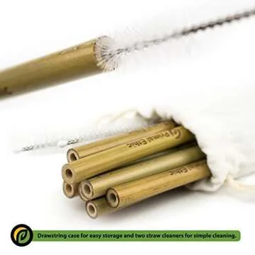 Reusable Bamboo Drinking Straws by Primal Ethic – Plastic Straw Alternative – Organic, Biodegradable – With 2 Cleaning Brushes & Storage Bag – 8 or 9.5 Inch - Variable Quantities