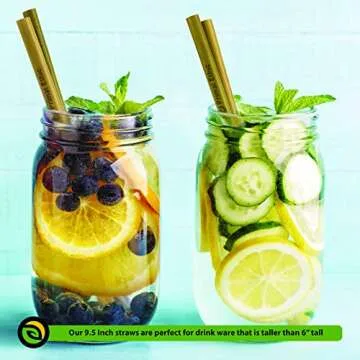 Reusable Bamboo Drinking Straws by Primal Ethic – Plastic Straw Alternative – Organic, Biodegradable – With 2 Cleaning Brushes & Storage Bag – 8 or 9.5 Inch - Variable Quantities
