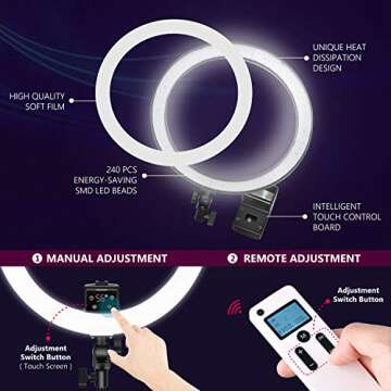 Neewer Advanced 16-inch LED Ring Light Support Manual Touch Control with LCD Screen, Remote and Multiple Lights Control, 3200-5600K, Stand Included for Makeup YouTube Video Blogger Salon (Black)