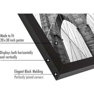 Americanflat 20x30 Poster Frame with Polished Plexiglass - Black Picture Frame - Wide Photo Frames Made of Engineered Wood for Vertical or Horizontal Wall Display - Epic Collection - Black