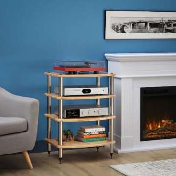 Pangea Audio Vulcan Four Shelf Audio Rack, Media Stand, and Components Cabinet 4 Shelf Natural Paraw...