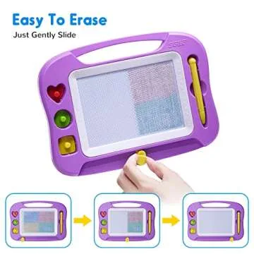 SGILE Magnetic Drawing Board for Kids, Colorful Erasable Doodle Board with Magnet Pen, Painting Sketch Pad with Three Stamps, Travel Toy, Birthday Gift, Educational Learning Toy for Toddlers, Purple