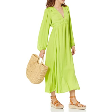 Stylish Women's Shelly Deep V-Neck Maxi Dress in Lime
