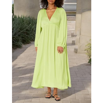 Stylish Women's Shelly Deep V-Neck Maxi Dress in Lime
