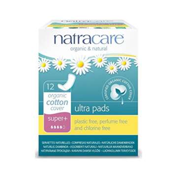Natracare Slim Fitting Ultra Pads Without Wings, Super Plus, Made with Certified Organic Cotton, Ecologically Certified Cellulose Pulp and Plant Starch (1 Pack, 12 Pads Total)