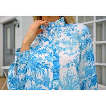 EZAPINE Women Floral Mini Dress Long Sleeve Stand Collar Button Up Elegant Work Swing Short Pleated Dress