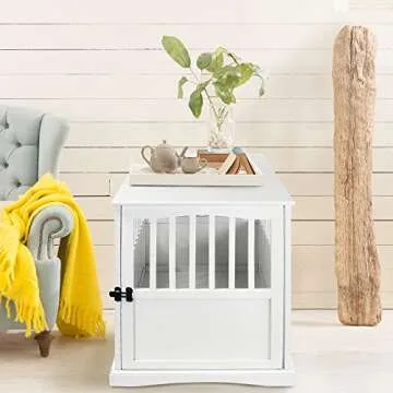 Casual Home Wooden Large Pet Crate, End Table, White 36.50" x 24.00" x 29.25"