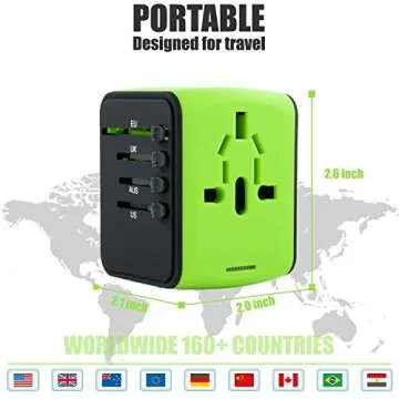 Limechoes International Travel Adapter Universal Power Adapter European Plug Converter Worldwide All in One with 2.4A 4 USB Ports and AC Socket US to Europe Plug Adapter for UK USA EU AUS Asia (Green)