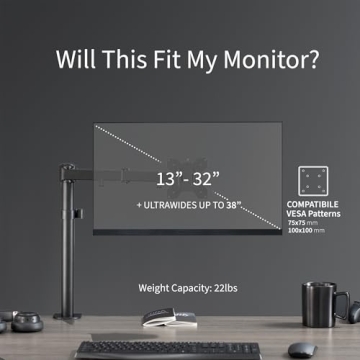 VIVO Single Monitor Arm Desk Mount for 32 inch Screens