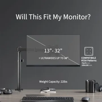 VIVO Single Monitor Arm Desk Mount for 32 inch Screens