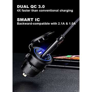 2 Pack 12V USB Charger QC3.0 Car Boat Dual Outlet