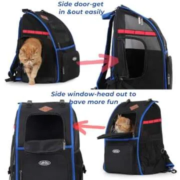 Lollimeow Cat Backpack Pet Carrier for Cats and Puppies - Ventilated Outdoor Canvas Cat Backpack with Large Space, Airline Approved