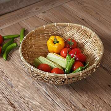 Natural Bamboo Kitchen Basket for Fruits and Bread Storage