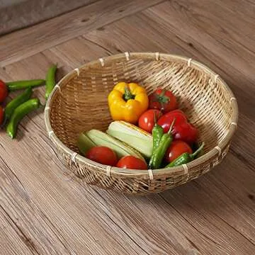 Natural Bamboo Kitchen Basket for Fruits and Bread Storage