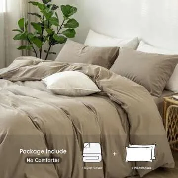 MooMee Bedding Duvet Cover Set 100% Washed Cotton Linen Like Textured Breathable Durable Soft Comfy ...