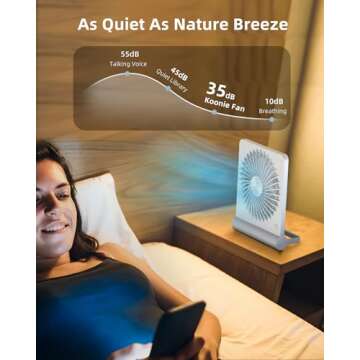 Koonie Portable Desk Fan, 3.5-20hrs Battery Operated Small USB Fan with Ultra Quiet 220° Tilt Folding, Rechargeable Personal Fan with 3 Speeds Strong Wind for Home Office Desktop, White