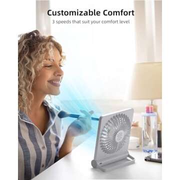 Koonie Portable Desk Fan, 3.5-20hrs Battery Operated Small USB Fan with Ultra Quiet 220° Tilt Folding, Rechargeable Personal Fan with 3 Speeds Strong Wind for Home Office Desktop, White