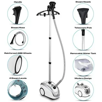 PurSteam Standing High-Pressure Garment Steamer for Clothes with Wheels, 4 Steam Levels