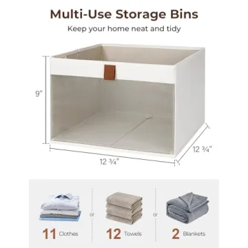 StorageWorks Foldable Closet Bins Clear Window 2 Handles Beige
