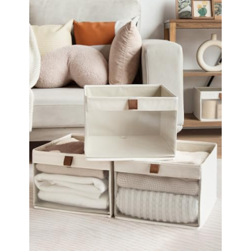 StorageWorks Foldable Closet Bins Clear Window 2 Handles Beige