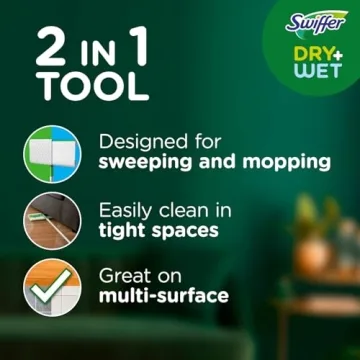 Swiffer Sweeper 2-in-1 Dry + Wet Floor Mopping and Sweeping Kit, Multi-Surface Kit for Floor Cleaning, Kit Includes 1 Sweeper, 14 Dry Sweeping Cloths, 5 Wet Mopping Cloths