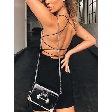 Just Quella Women Sexy Bodycon Party Dresses Backless Spaghetti Straps Clubwear Mini Dress (XS, Black)