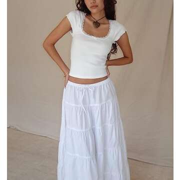 Women Fairy Grunge Y2k Shirts Square Neck Lace Patchwork Tops Aesthetic Clothes White S