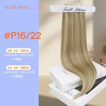 Full Shine Blonde Highlight Clip in Hair Extensions Human Hair Clip in Hair Extensions Remy Human Hair 7 Pcs Double Weft Clip in Extensions Real Hair 18 Inch