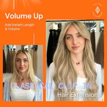 Full Shine Blonde Highlight Clip in Hair Extensions Human Hair Clip in Hair Extensions Remy Human Hair 7 Pcs Double Weft Clip in Extensions Real Hair 18 Inch