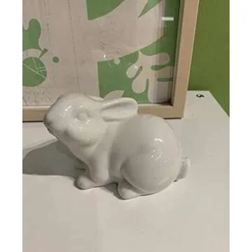 QIAOIDEA Set of 2 Porcelain Bunny Rabbit Statue Figurine Easter Spring Decoration Vintage Rustic White Bunny Figurines for Easter Dining Table Centerpiece Tiered Tray Bowl Shelf Ornament