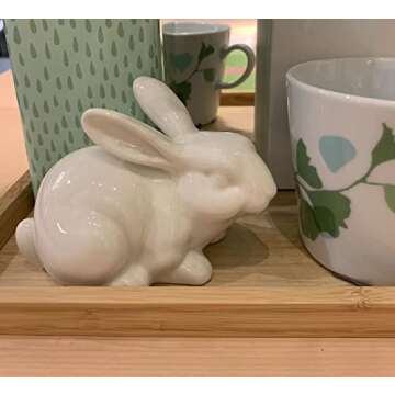 QIAOIDEA Set of 2 Porcelain Bunny Rabbit Statue Figurine Easter Spring Decoration Vintage Rustic White Bunny Figurines for Easter Dining Table Centerpiece Tiered Tray Bowl Shelf Ornament