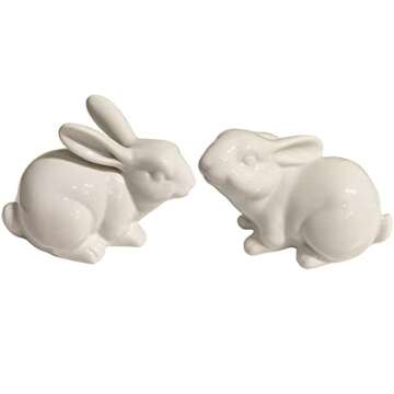 QIAOIDEA Set of 2 Porcelain Bunny Rabbit Statue Figurine Easter Spring Decoration Vintage Rustic White Bunny Figurines for Easter Dining Table Centerpiece Tiered Tray Bowl Shelf Ornament