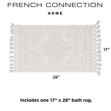 French Connection Nellore Bathroom Rugs, Woven and Beaded Bathroom Mats, Durable Non-Slip Bath Rugs, Thick BathMats for Bathroom and Shower Rugs, 17" x 28", White