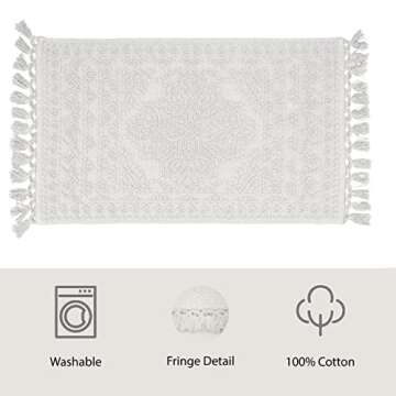 French Connection Nellore Bathroom Rugs, Woven and Beaded Bathroom Mats, Durable Non-Slip Bath Rugs, Thick BathMats for Bathroom and Shower Rugs, 17" x 28", White