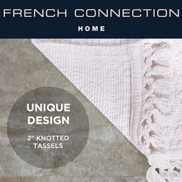 French Connection Nellore Bathroom Rugs, Woven and Beaded Bathroom Mats, Durable Non-Slip Bath Rugs, Thick BathMats for Bathroom and Shower Rugs, 17" x 28", White