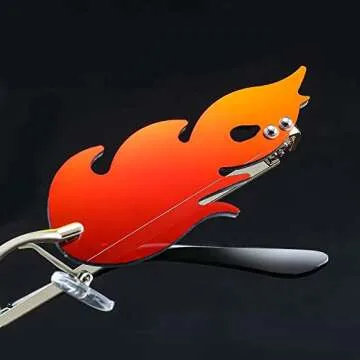 HDCRAFTER Fashion Flame Sunglasses for small face Women Rimless Wave Sun Glasses For Men Eyewear Luxury Trending Narrow (Red)