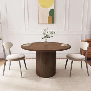 47 Inch Round Dining Table, Farmhouse Fluted Dining Kitchen Table, Modern Wood Small Circle Dining T...