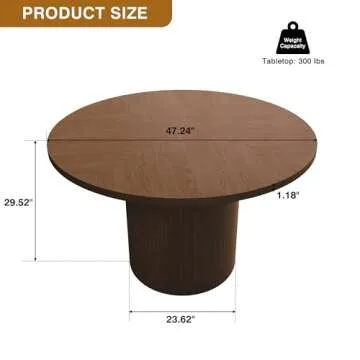 47 Inch Round Dining Table, Farmhouse Fluted Dining Kitchen Table, Modern Wood Small Circle Dining Table for Kitchen Living Room, Walnut