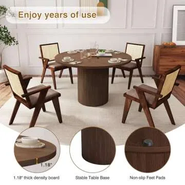 47 Inch Round Dining Table, Farmhouse Fluted Dining Kitchen Table, Modern Wood Small Circle Dining Table for Kitchen Living Room, Walnut
